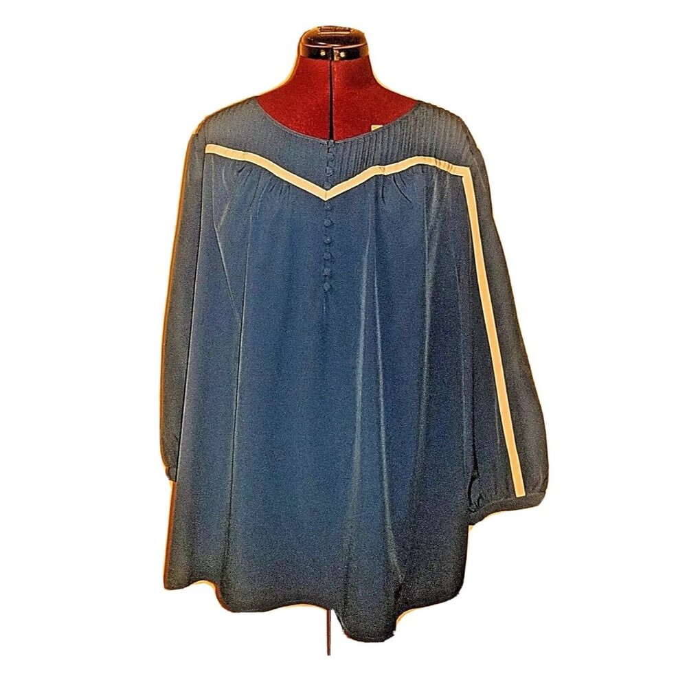 TOCCA for Gwynnie Bee Blouse Women’s 2X Blue White Pintuck Contrast Trim